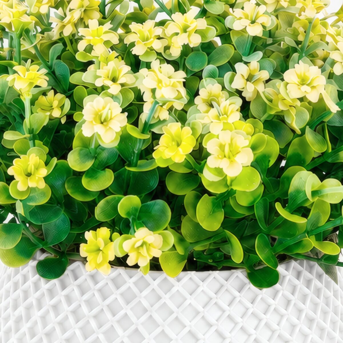 Arranjo Buquê Florzinha Amarela Permanente Vaso Treliça - Branco - Imagem 2
