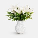 Arranjo Buquê de Lírio Branco Permanente Vaso Arenito - Branco