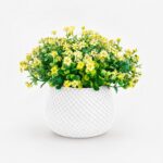 Arranjo Buquê Florzinha Amarela Permanente Vaso Treliça - Branco