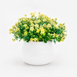 Arranjo Buquê Florzinha Amarela Permanente Vaso Treliça - Branco