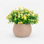 Arranjo Buquê Florzinha Amarela Permanente Vaso Treliça - Bege